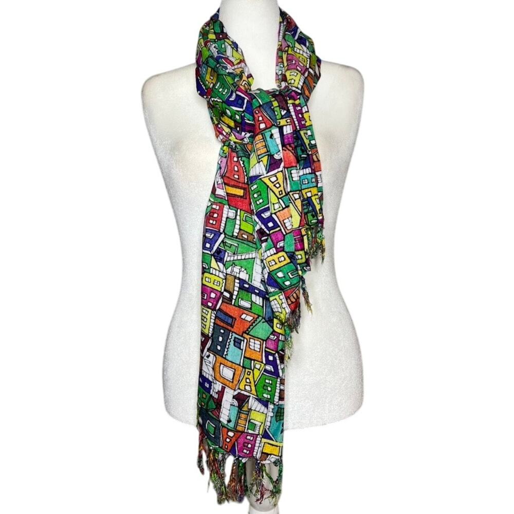 Bali Blue Pareo Sarong Wrap Skirt Multicolor Village Indonesia Tassels‎  72x48